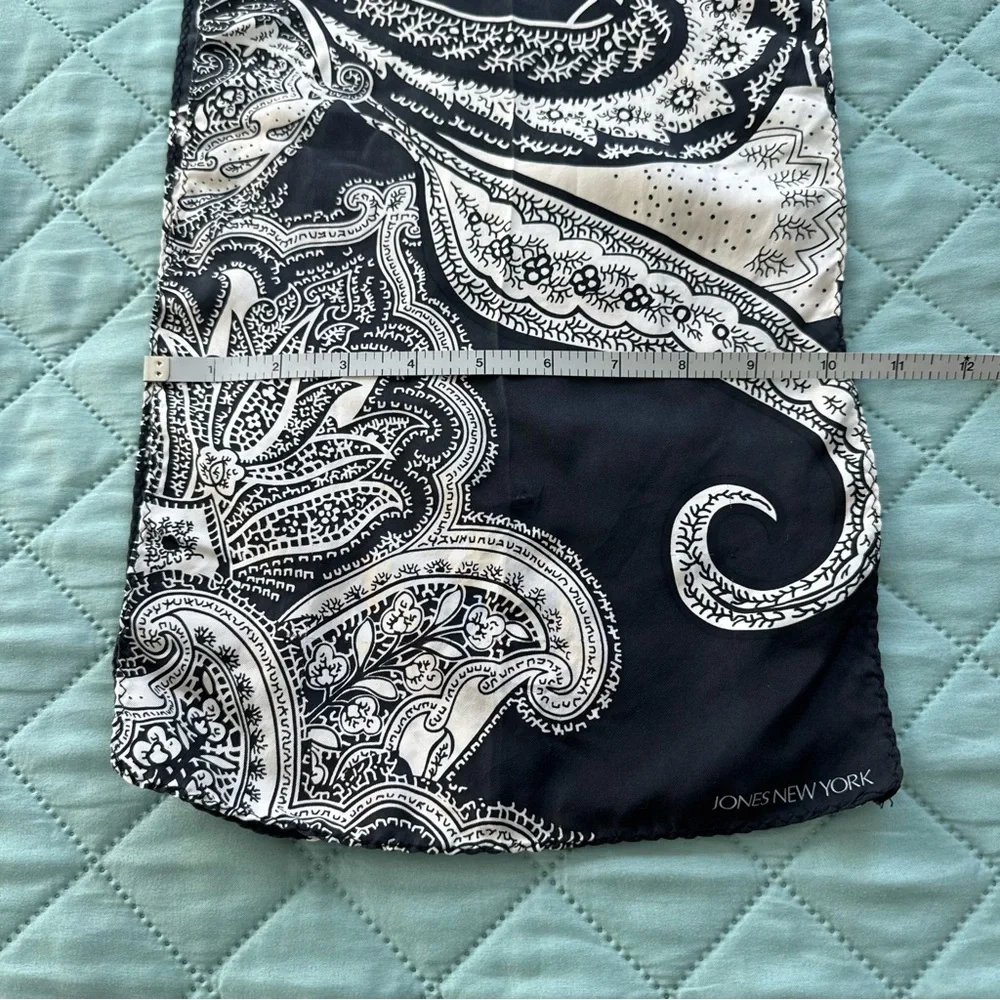 Jones New York 100% Silk Scarf Black White Paisley 58x10 Long Oblong Classic